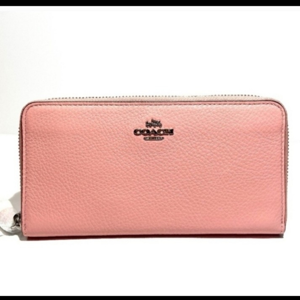 Coach Petal Pink Genuine Pebbled Leather Women's Zip Accordian Wallet